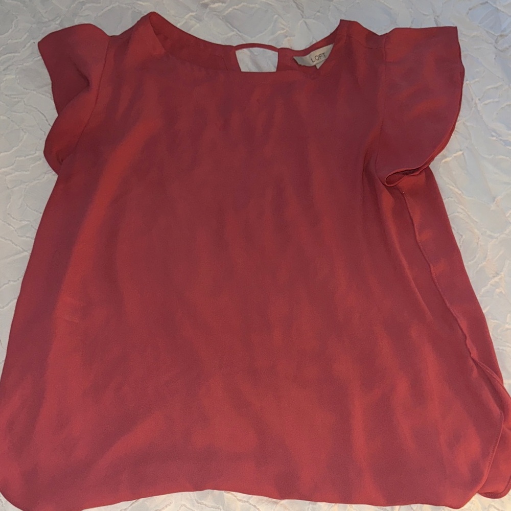 LOFT Coral Flutter Sleeve Blouse in Pink-Red